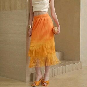 Women's Elegant High-End Ombre Dye Casual Pleated Double Layer  Vintage Ta